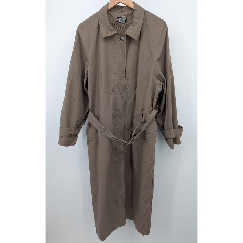 Vintage Brown L.L. Bean Traveler Trench Coat w Belt Size Petite Large Rain Coat
